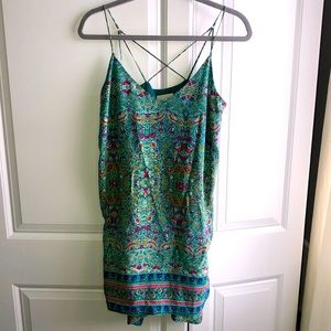 MAEVE ANTHROPOLOGIE Green Multi Color Silk Meret Strappy‎ Tunic Tank Top Size 2
